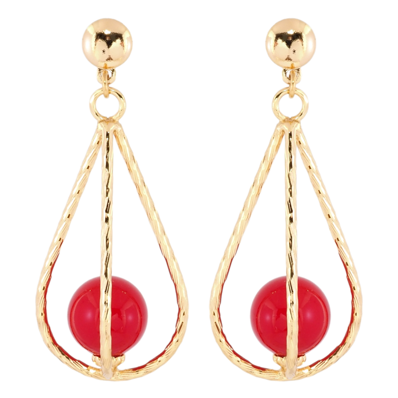 Серьги Xuping Позолота 18K пусеты Каплевидные подвески с красными шариками фото №1