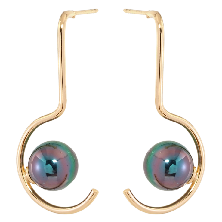 Сережки Xuping Позолота 18K пусети Вигнуті дуги з чорними перлинами фото №20