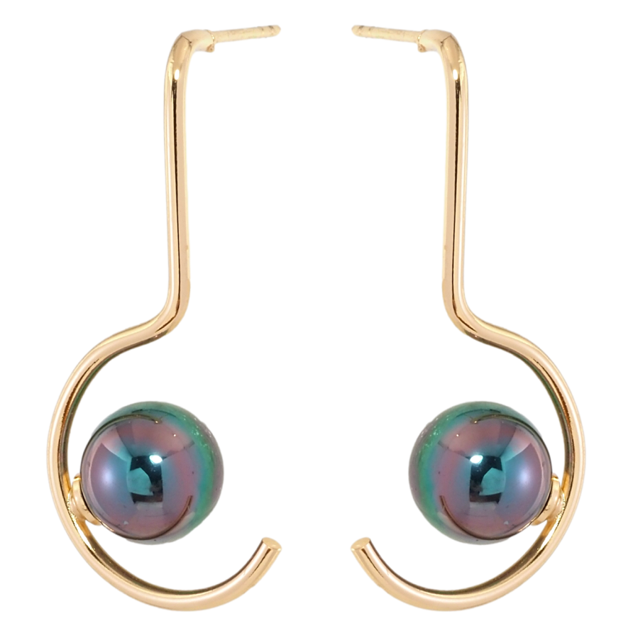 Сережки Xuping Позолота 18K пусети Вигнуті дуги з чорними перлинами фото №1