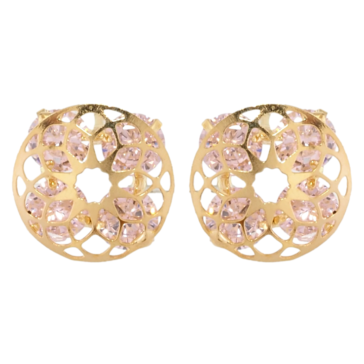 Серьги Xuping Позолота 18K пусеты Четыре розовых кристалла в резной круглой накладке ø 13мм фото №7