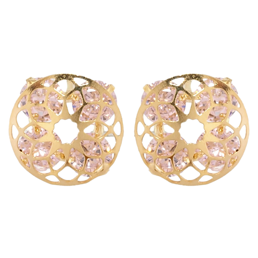 Серьги Xuping Позолота 18K пусеты Четыре розовых кристалла в резной круглой накладке ø 13мм фото №1 Серьги Xuping Позолота 18K пусеты Четыре розовых кристалла в резной круглой накладке ø 13мм фото №1