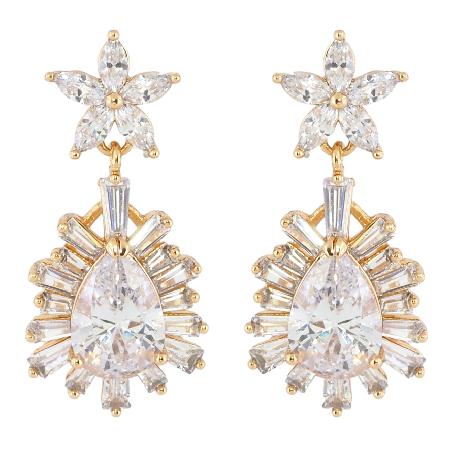 Серьги Xuping Позолота 18K пусеты Кристалл в лучистом обрамлении циркония на цветочке фото №1