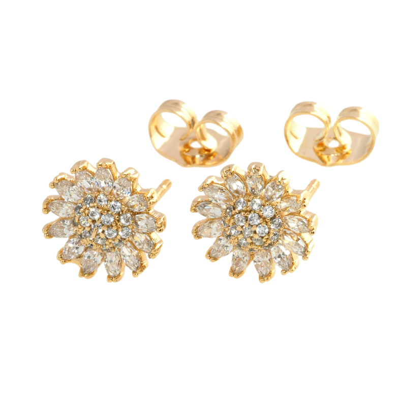 Серьги Xuping Позолота 18K пусеты Пышные кристальные цветочки ø 10мм фото №1