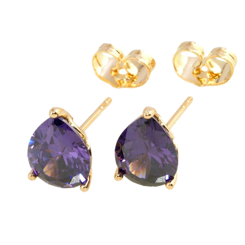 Серьги Xuping Позолота 18K пусеты Сиреневые кристальные капельки фото №1