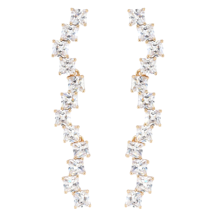 Серьги Xuping Позолота 18K пусеты Волнистые дорожки кристаллов фото №7