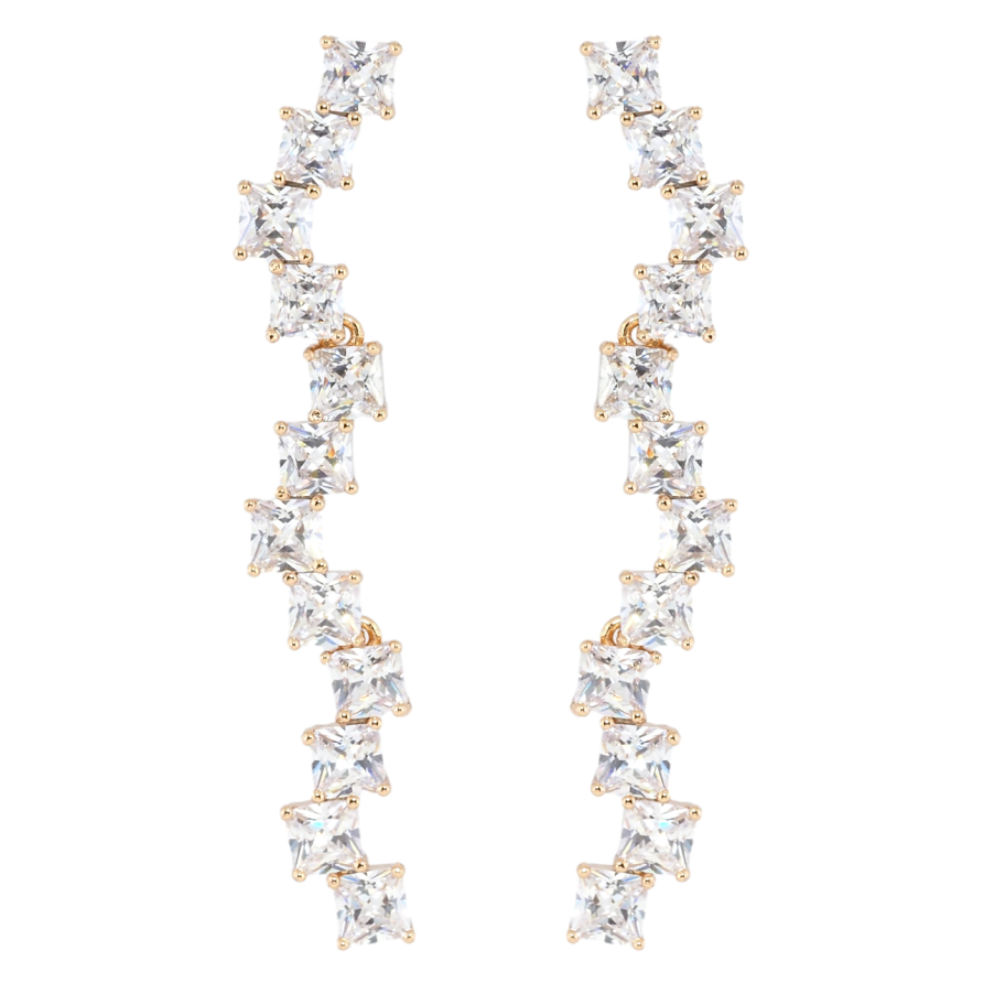 Серьги Xuping Позолота 18K пусеты Волнистые дорожки кристаллов фото №1