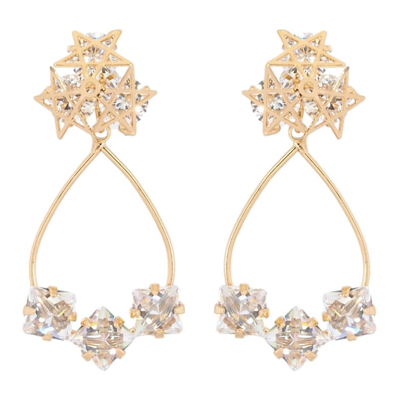 Серьги Xuping Позолота 18K пусеты Звездное мерцание 2 в 1 фото №1