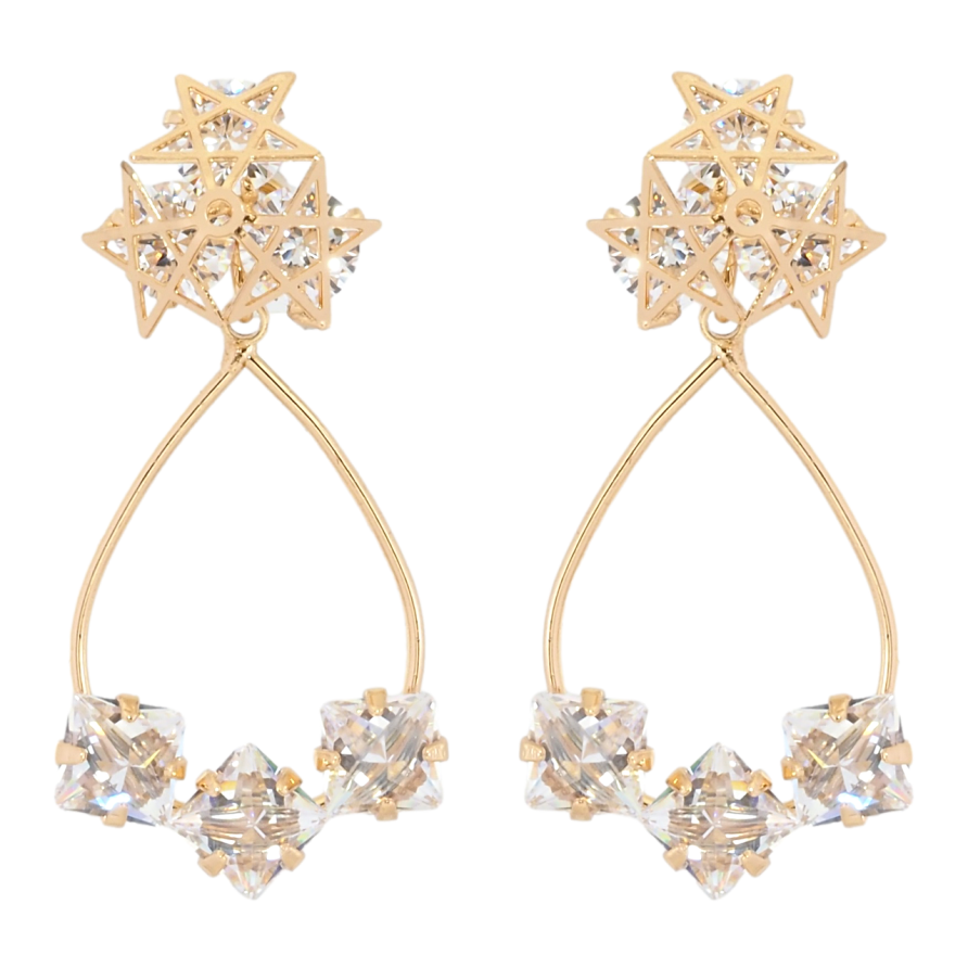 Сережки Xuping Позолота 18K пусети Зоряне мерехтіння 2 в 1 фото №1