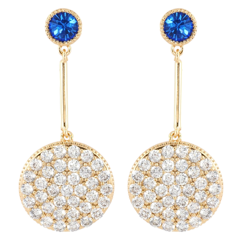 Сережки Xuping Позолота 18K пусети Кола з інкрустацією цирконієм на блакитному фіаніті фото №1