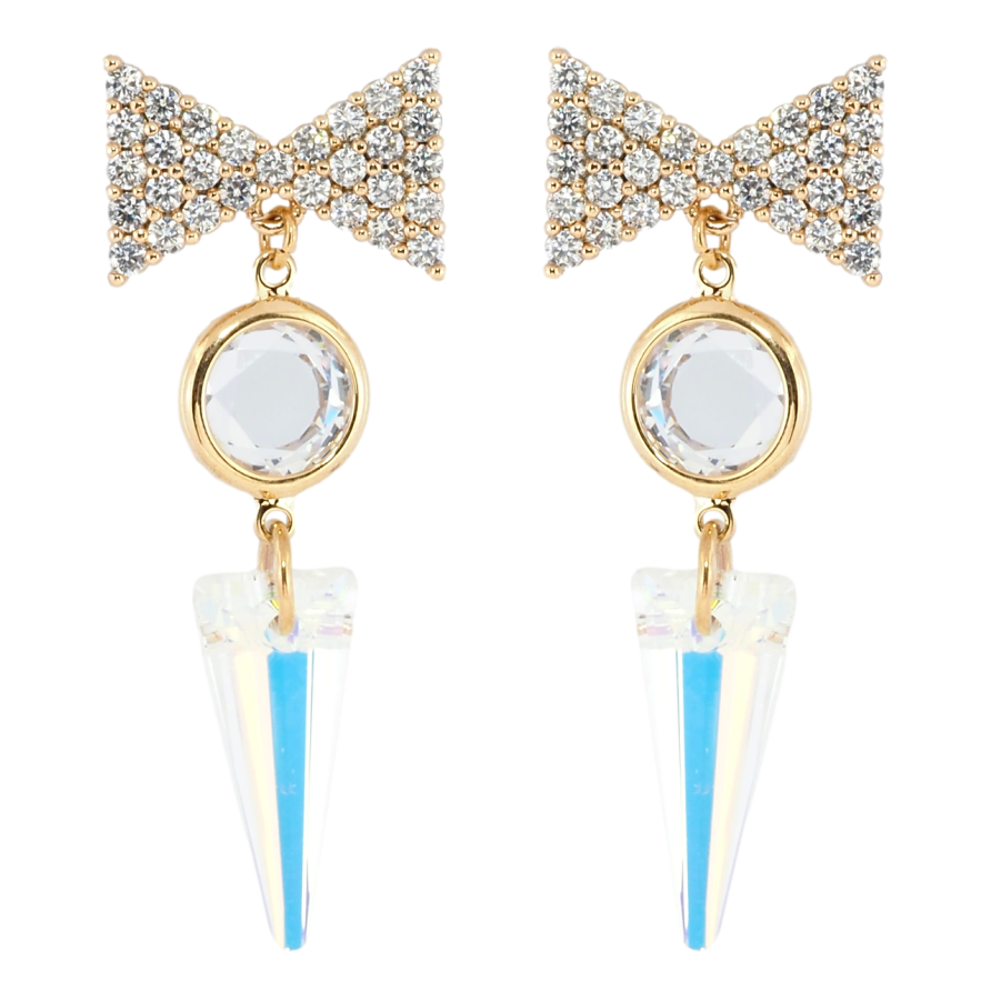 Серьги Xuping Позолота 18K пусеты Бантики с цирконием фото №1