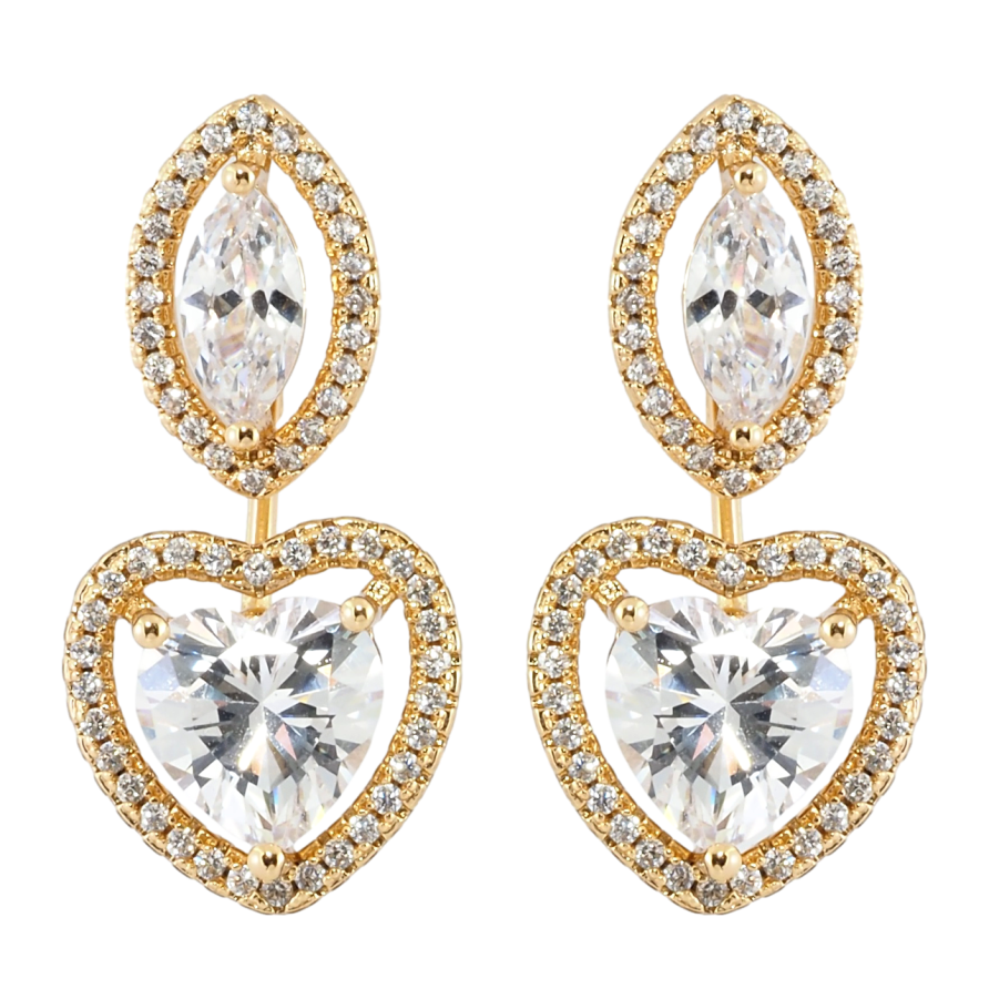 Сережки Xuping Позолота 18K пусети-джекети Палкість сердець фото №1