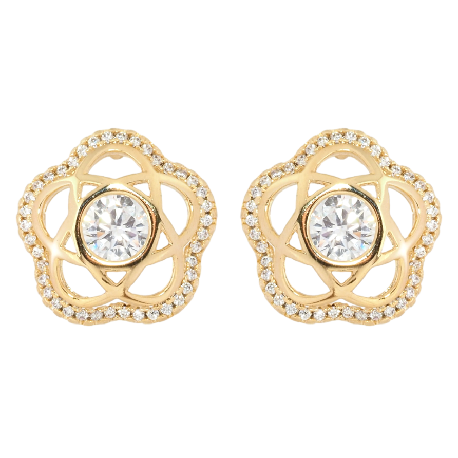 Сережки Xuping Позолота 18K пусети Квіточки з цирконієм фото №1 Сережки Xuping Позолота 18K пусети Квіточки з цирконієм фото №1