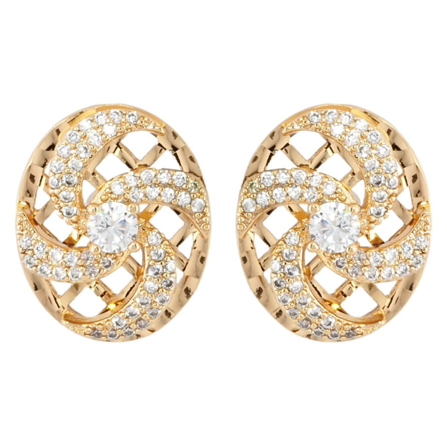Серьги Xuping Позолота 18K пусеты Декоративные овалы с узором из циркония фото №1