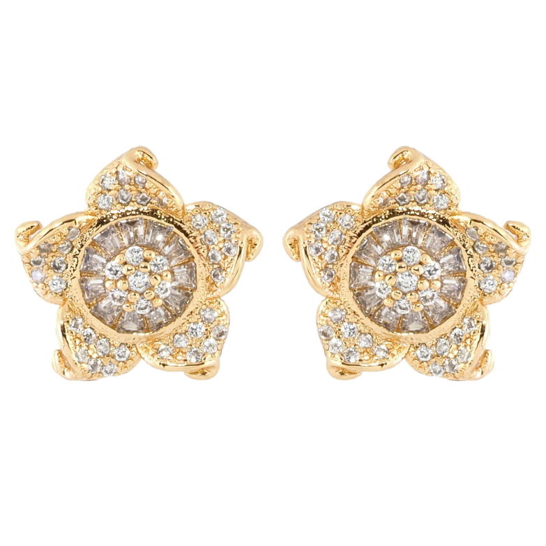 Серьги Xuping Позолота 18K пусеты Декоративный цветок с инкрустацией цирконием фото №4