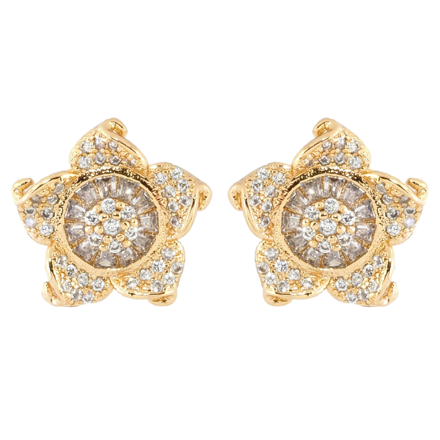 Серьги Xuping Позолота 18K пусеты Декоративный цветок с инкрустацией цирконием фото №1