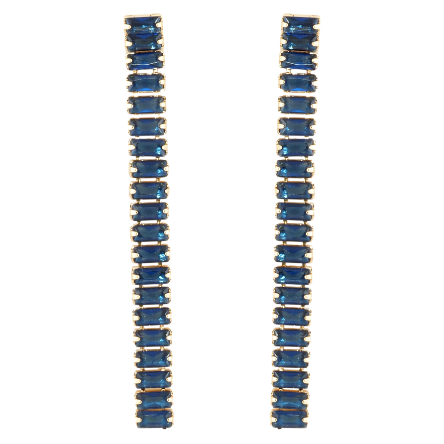 Серьги Xuping Позолота 18K пусеты Дорожки синих кристаллов фото №1