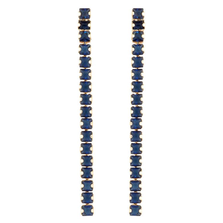 Сережки Xuping Позолота 18K пусети Доріжки синіх кристалів фото №1 Сережки Xuping Позолота 18K пусети Доріжки синіх кристалів фото №1