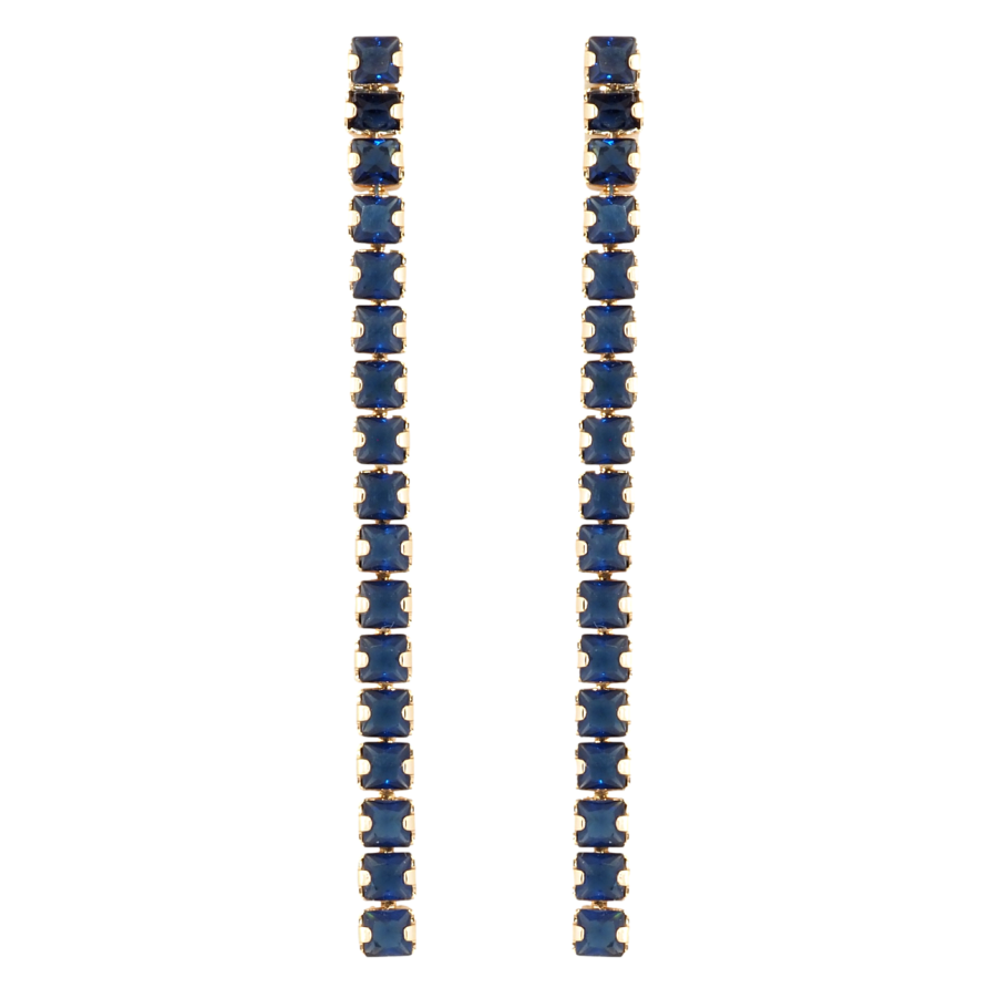 Серьги Xuping Позолота 18K пусеты Дорожки синих кристаллов фото №1