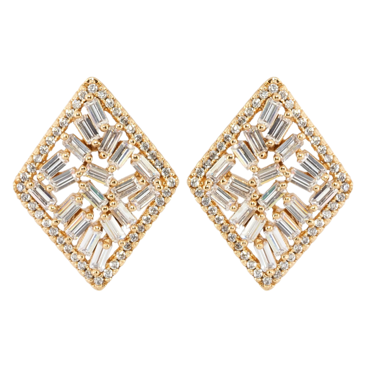 Серьги Xuping Позолота 18K пусеты Ромбы с россыпью циркония 23х18мм фото №12 Серьги Xuping Позолота 18K пусеты Ромбы с россыпью циркония 23х18мм фото №12
