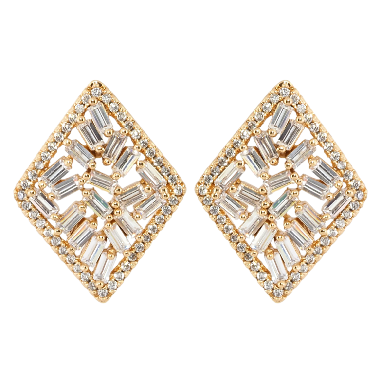 Серьги Xuping Позолота 18K пусеты Ромбы с россыпью циркония 23х18мм фото №4 Серьги Xuping Позолота 18K пусеты Ромбы с россыпью циркония 23х18мм фото №4