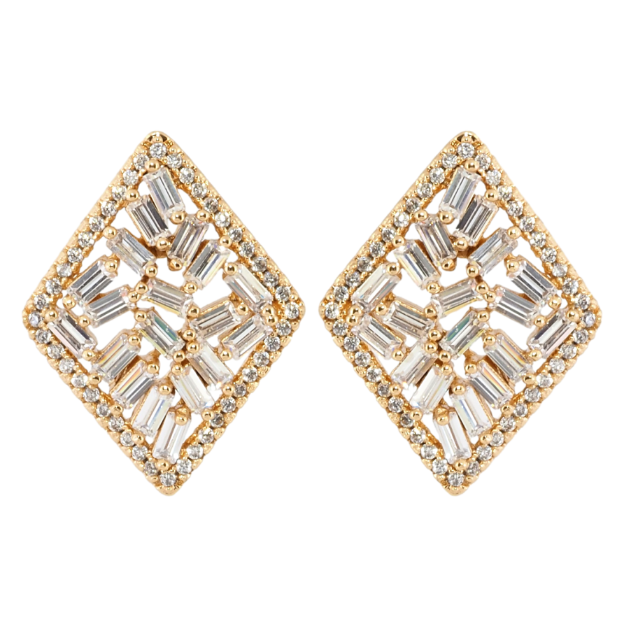 Серьги Xuping Позолота 18K пусеты Ромбы с россыпью циркония 23х18мм фото №1