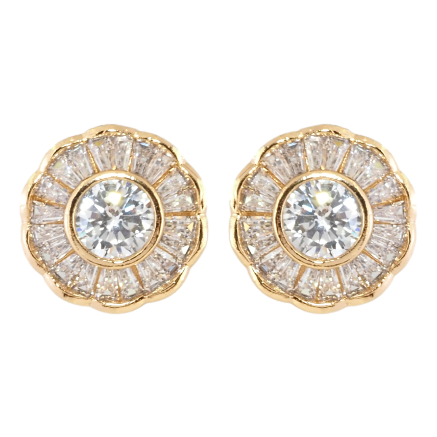 Сережки Xuping Позолота 18K пусети Квіточки інкрустація цирконієм ø 14мм фото №1