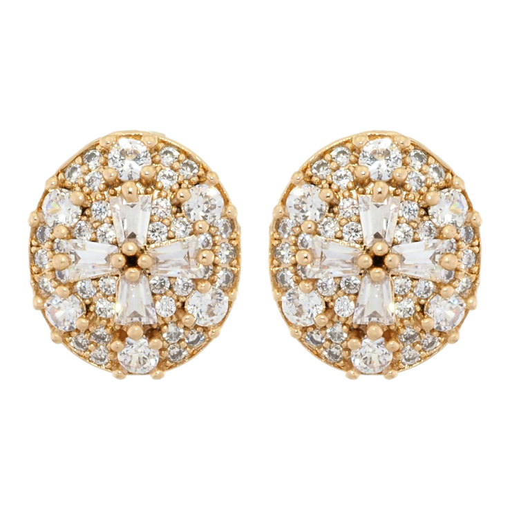 Серьги Xuping Позолота 18K пусеты Овалы инкрустация цирконием 15х13мм фото №3 Серьги Xuping Позолота 18K пусеты Овалы инкрустация цирконием 15х13мм фото №3