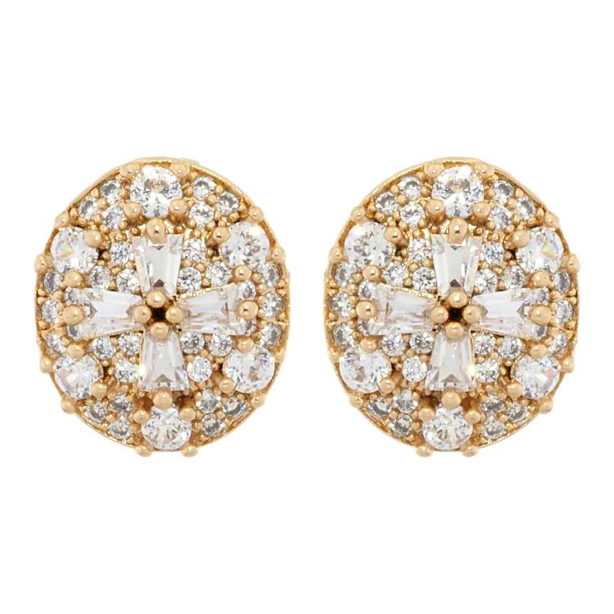 Серьги Xuping Позолота 18K пусеты Овалы инкрустация цирконием 15х13мм фото №1