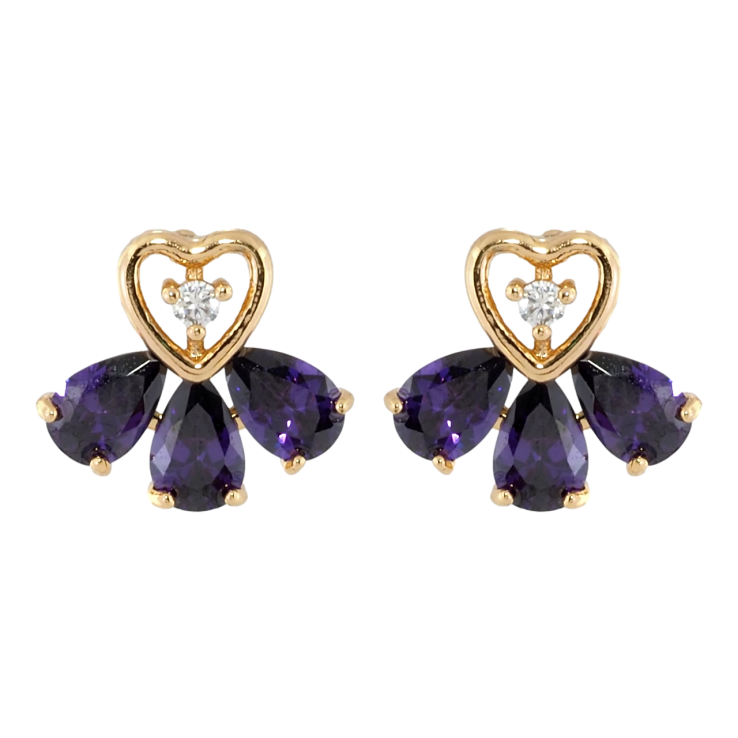 Сережки Xuping Позолота 18K пусети Сердечки з віялом з бузкових кристалів фото №12