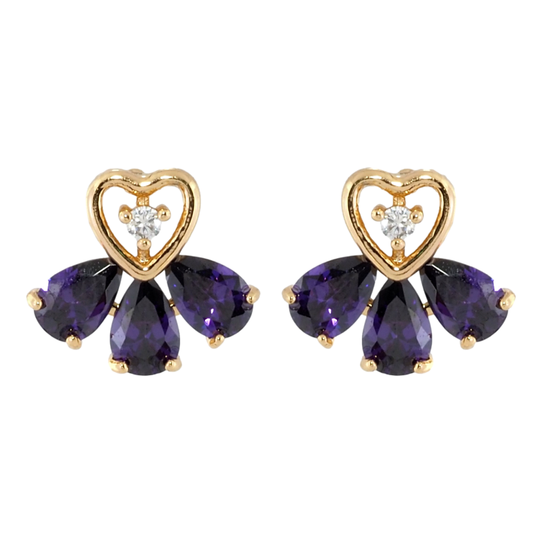 Сережки Xuping Позолота 18K пусети Сердечки з віялом з бузкових кристалів фото №1 Сережки Xuping Позолота 18K пусети Сердечки з віялом з бузкових кристалів фото №1