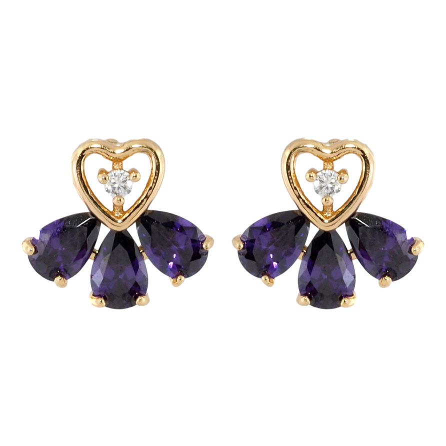 Сережки Xuping Позолота 18K пусети Сердечки з віялом з бузкових кристалів фото №1 Сережки Xuping Позолота 18K пусети Сердечки з віялом з бузкових кристалів фото №1