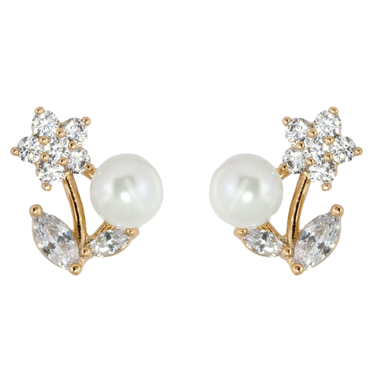 Серьги Xuping Позолота 18K пусеты Кристальные цветочки с жемчужинами фото №11 Серьги Xuping Позолота 18K пусеты Кристальные цветочки с жемчужинами фото №11