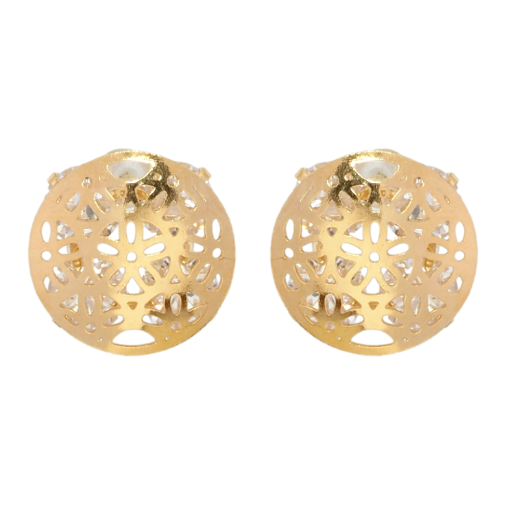Серьги Xuping Позолота 18K пусеты Четыре кристалла с круглой резной накладкой ø 13мм фото №8