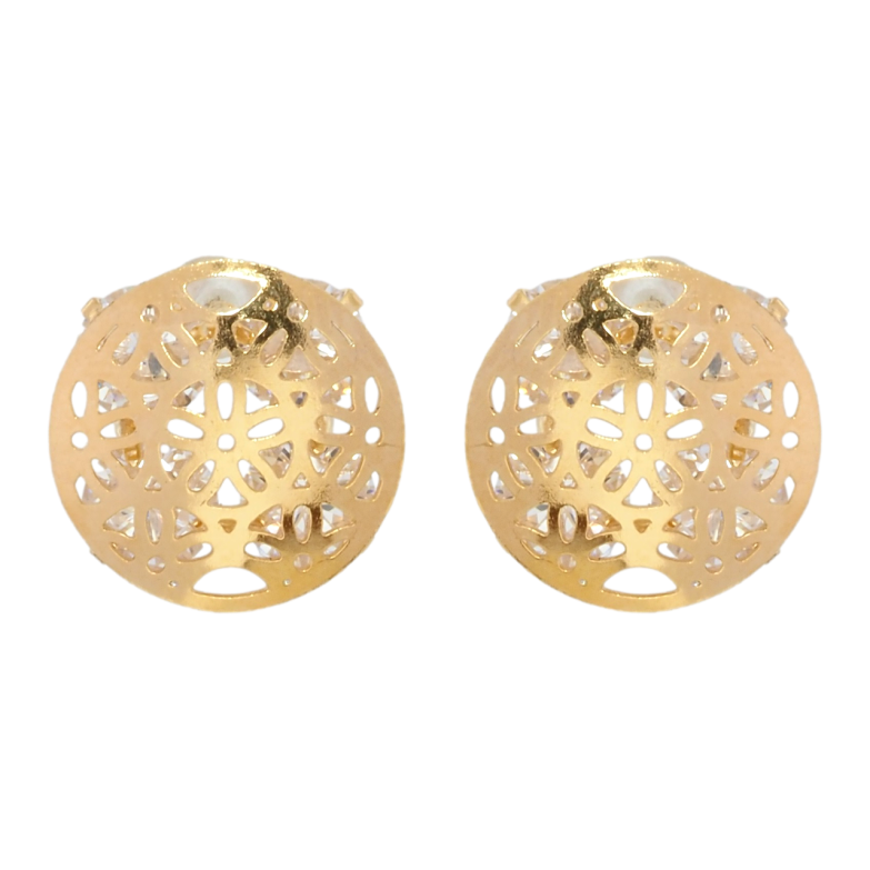 Сережки Xuping Позолота 18K пусети Чотири кристали з круглою різьбленою накладкою ø 13мм фото №1