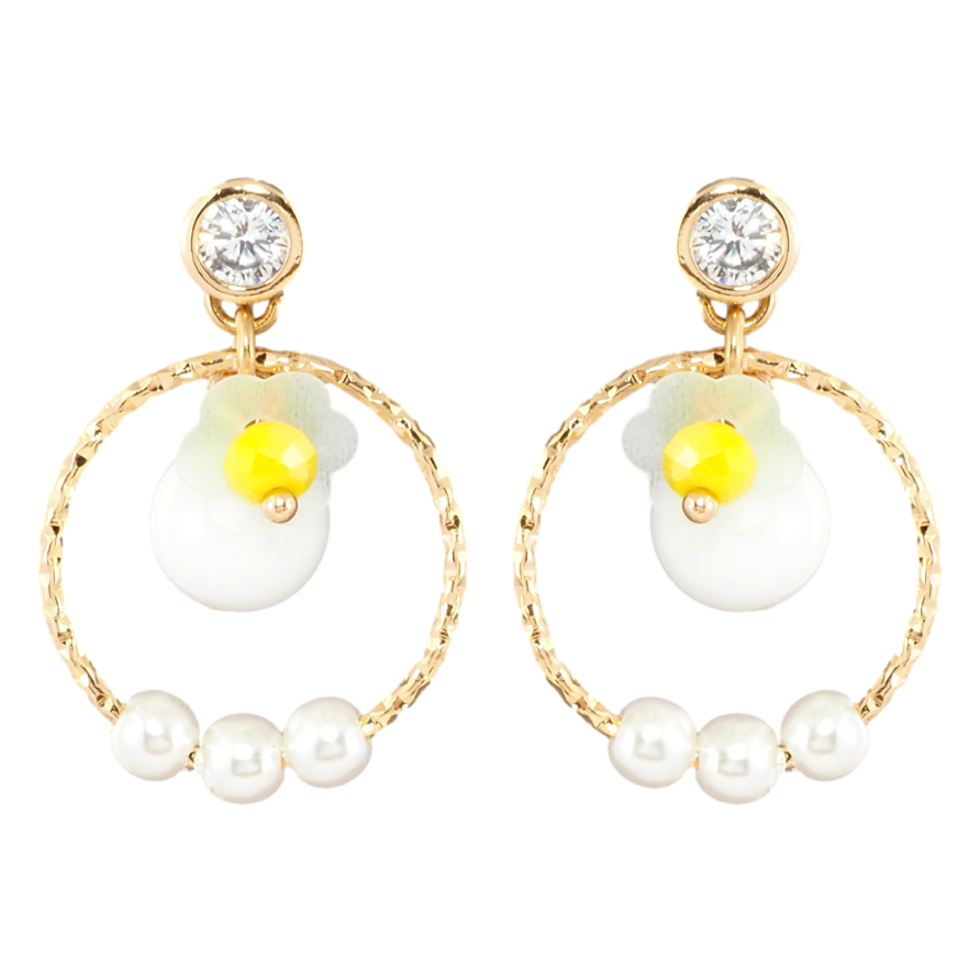 Серьги Xuping Позолота 18K пусеты Колечки с жемчужными бусинами фото №1 Серьги Xuping Позолота 18K пусеты Колечки с жемчужными бусинами фото №1