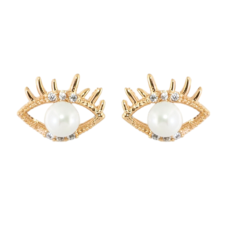 Серьги Xuping Позолота 18K пусеты Глазки с жемчугом и цирконием фото №6