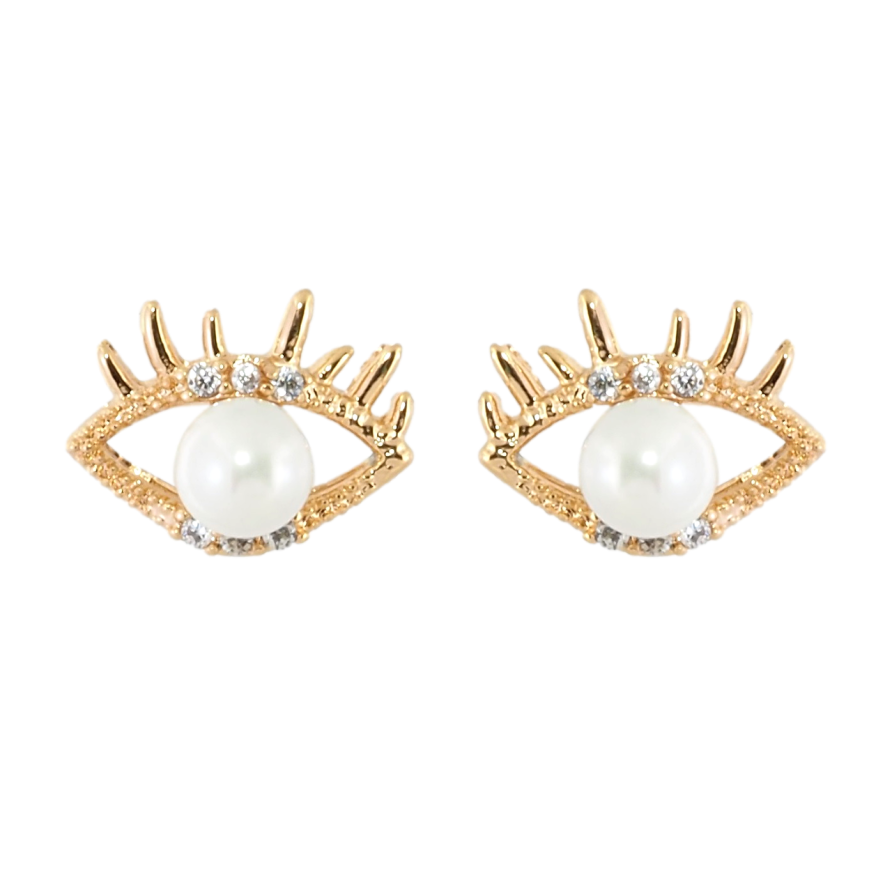 Серьги Xuping Позолота 18K пусеты Глазки с жемчугом и цирконием фото №1