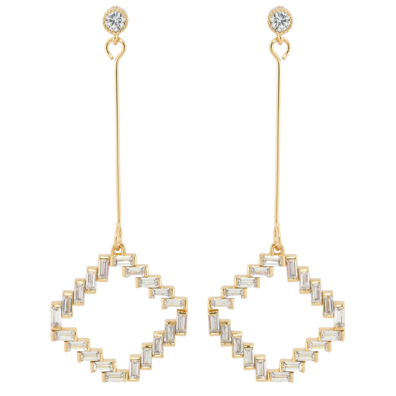 Серьги Xuping Позолота 18K пусеты Ромбы из циркония фото №1 Серьги Xuping Позолота 18K пусеты Ромбы из циркония фото №1