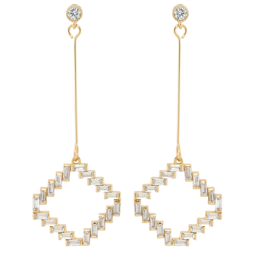 Серьги Xuping Позолота 18K пусеты Ромбы из циркония фото №1 Серьги Xuping Позолота 18K пусеты Ромбы из циркония фото №1