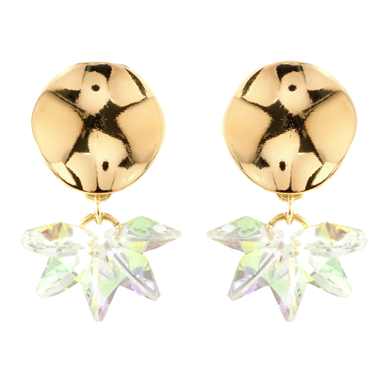 Серьги Xuping Позолота 18K пусеты Гроздь радужных кристаллов на фигурных колечках фото №1