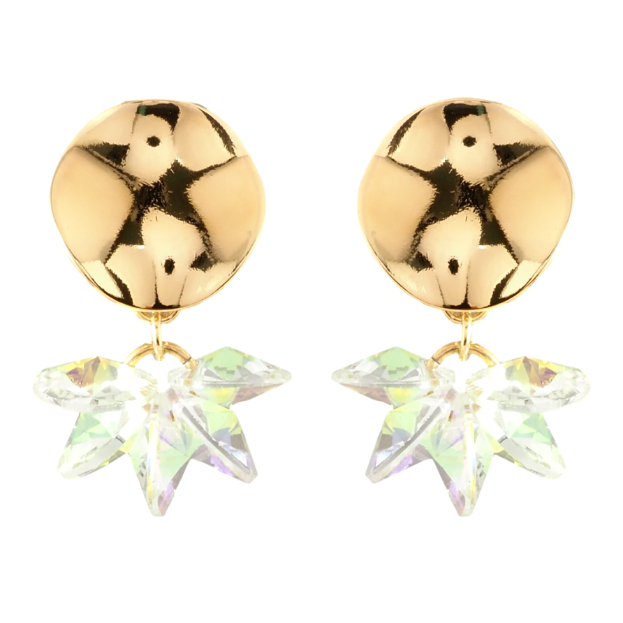 Серьги Xuping Позолота 18K пусеты Гроздь радужных кристаллов на фигурных колечках фото №1