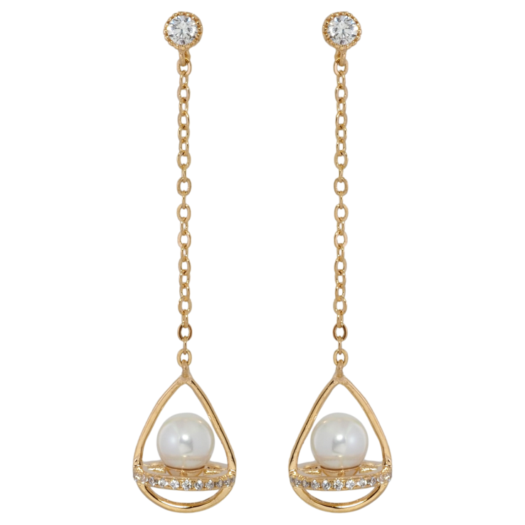 Серьги Xuping Позолота 18K пусеты Декоративные капельки с жемчужинами на цепочке фото №23