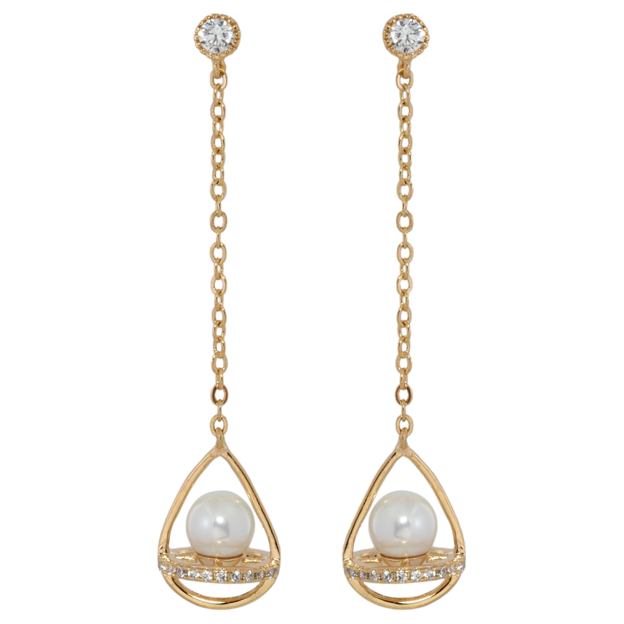 Серьги Xuping Позолота 18K пусеты Декоративные капельки с жемчужинами на цепочке фото №1