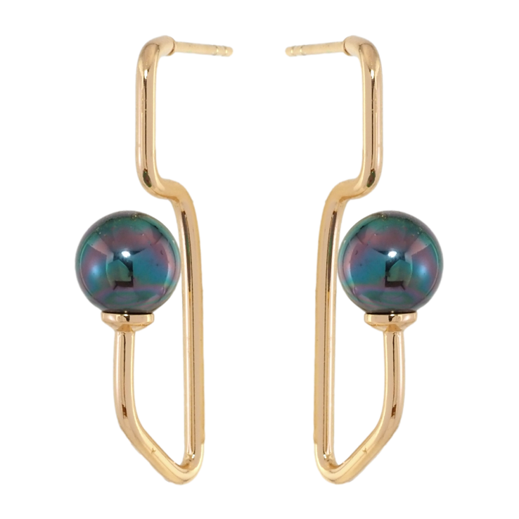 Серьги Xuping Позолота 18K пусеты Авангард с черными жемчужинами ø 8мм фото №12