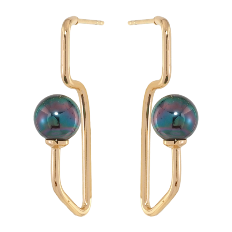 Серьги Xuping Позолота 18K пусеты Авангард с черными жемчужинами ø 8мм фото №1