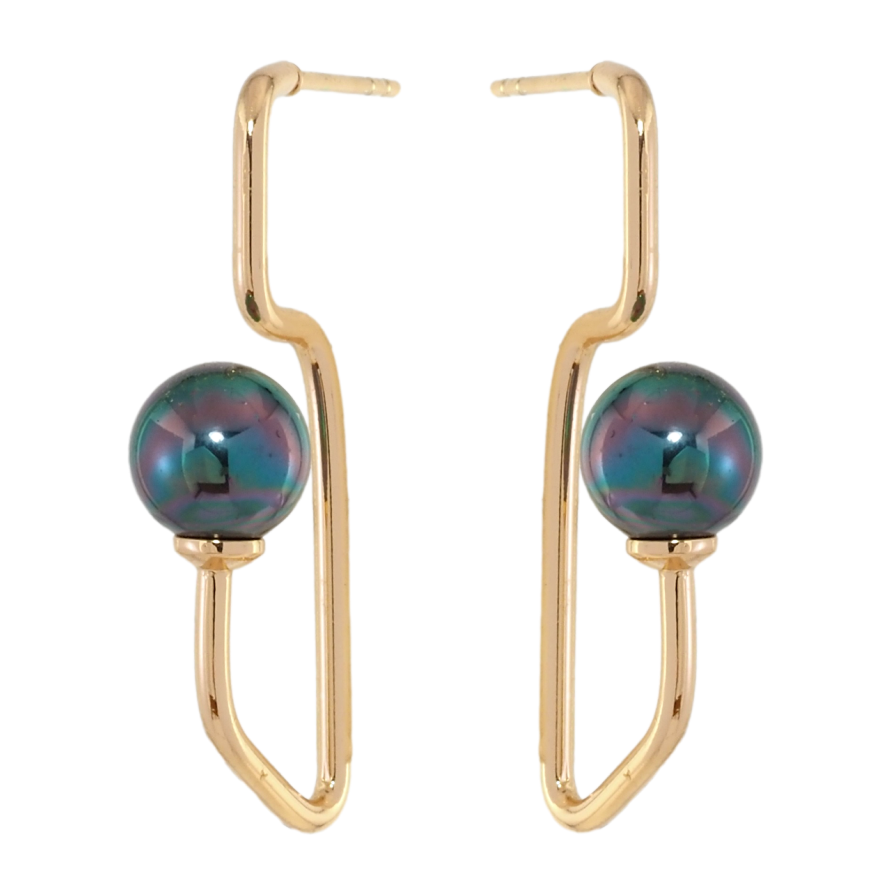 Сережки Xuping Позолота 18K пусети Авангард із чорними перлинами ø 8мм фото №1