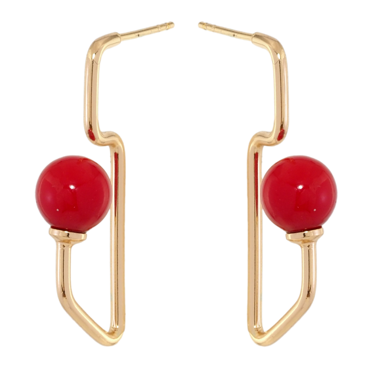 Серьги Xuping Позолота 18K пусеты Авангард с красными шариками ø 8мм фото №13
