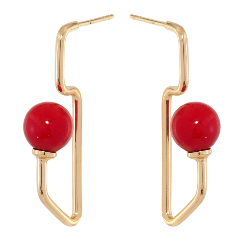 Серьги Xuping Позолота 18K пусеты Авангард с красными шариками ø 8мм фото №1