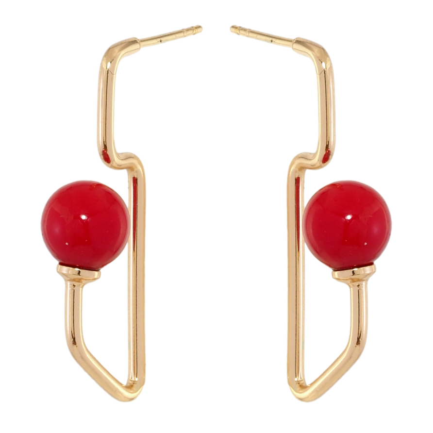 Сережки Xuping Позолота 18K пусети Авангард з червоними кульками ø 8мм фото №1