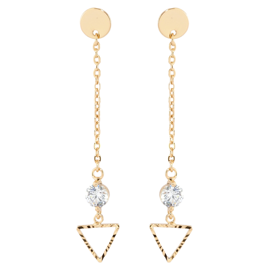Серьги Xuping Позолота 18K пусеты Треугольные подвески с кристаллом на цепочке фото №1